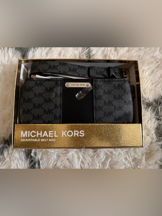Michael Kors Handbags - Michael Kors Black and Dark Gray Signature Adjustable Belt Bag Size S/M NIB